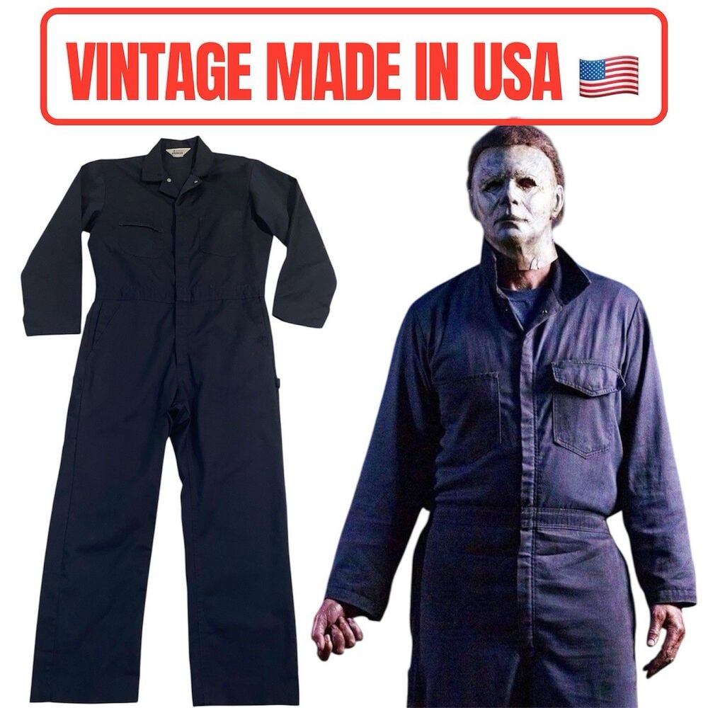 Vintage Roebucks Coveralls XL Mike Myers Mechanic Work Jumpsuit Blue USA Made